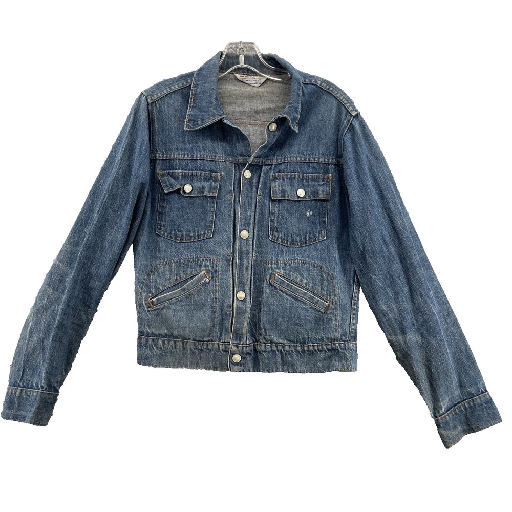 Vintage Towncraft Jean Jacket Women Medium Whisker Denim Western Streetwear 70's